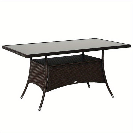 Eettafel – Tafel – Dinertafel – Keukentafel – Glas & Hout – Landelijke Stijl – 150x85x74 cm – Glazen Tafelblad & Hardhouten Vlechtwerk Poten