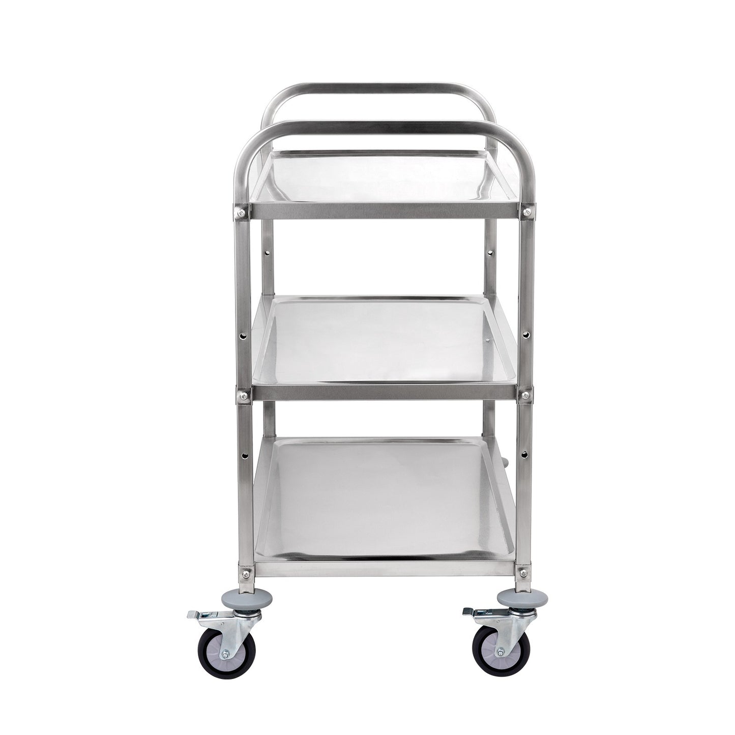 3-laags RVS Opberghulpwagen – Opbergwagen – Werkplaatskar – Servicetrolley – Transportkar – Roestvrij Staal – Draagvermogen 204 kg – Verstelbare Planken & Geruisloze Zwenkwielen
