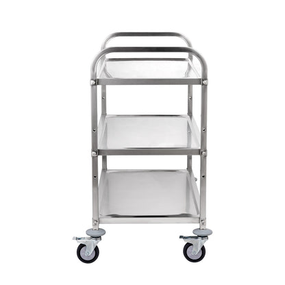 3-laags RVS Opberghulpwagen – Opbergwagen – Werkplaatskar – Servicetrolley – Transportkar – Roestvrij Staal – Draagvermogen 204 kg – Verstelbare Planken & Geruisloze Zwenkwielen