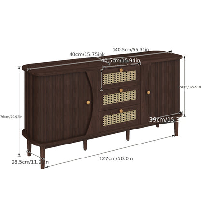 Dressoir – Sideboard – Opbergkast – Ladekast – Kast – Hardhout en Rotan – Schuifdeuren en Lades