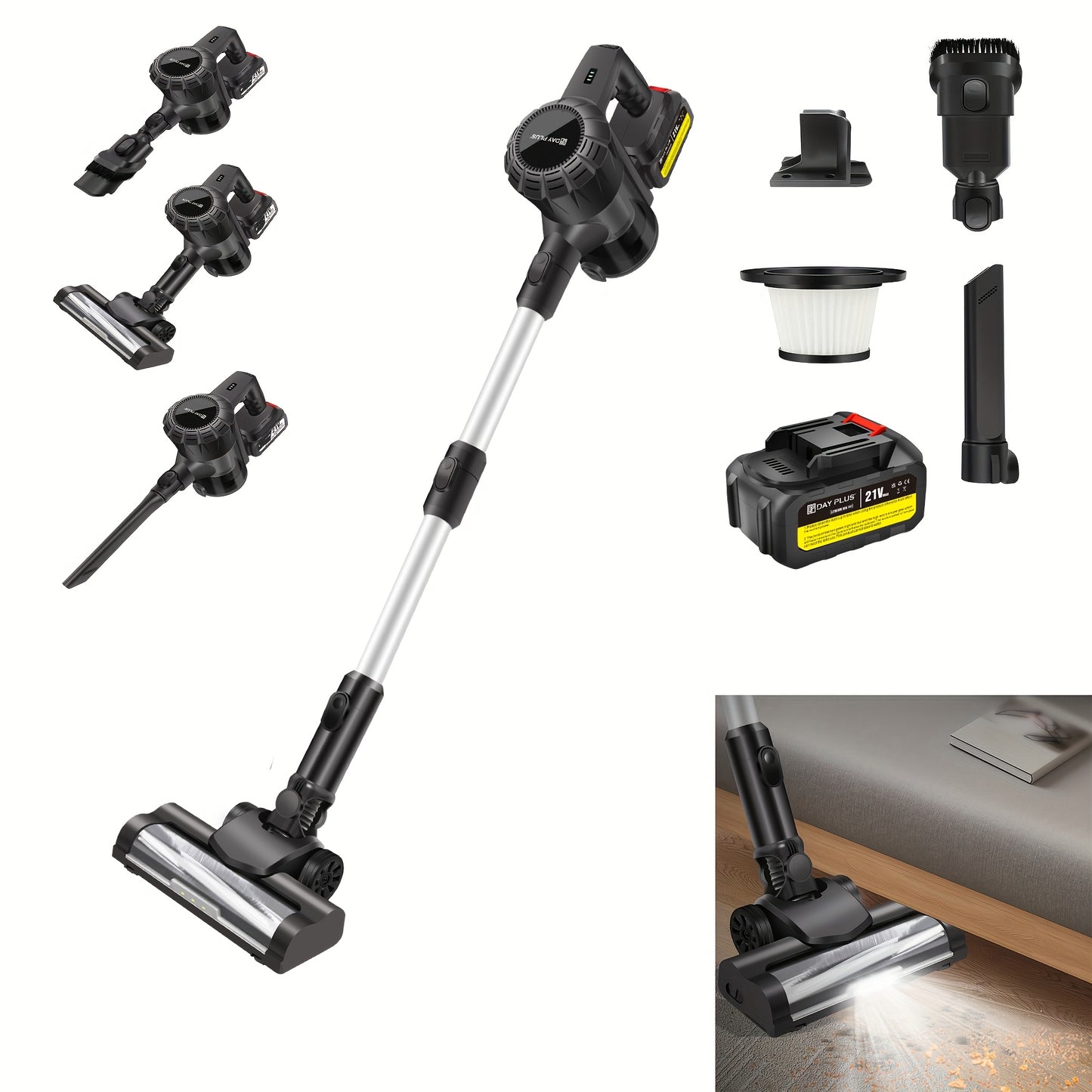 Robuuste Draadloze Steelstofzuiger – 15 kPa Zuigkracht, Zelfstandig Staand Ontwerp – Lichtgewicht Cordless Vacuum voor Houten Vloeren, Tapijt, Auto & Huisdierenhaar