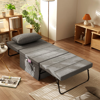 4-in-1 Opvouwbaar Bed – Guestbed – Opklapbed – Verstelbaar Bed – Extra Slaapplek – Met Matras – Met Zijvakjes – Stabiel Metaalframe – Grijs – 188x75x38 cm