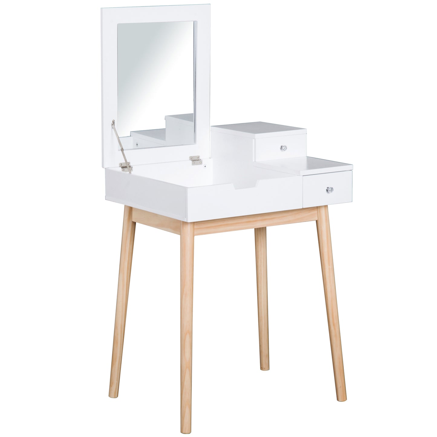 Kaptafel – Make-up Tafel – Vanity – Secretaire – Dressing Table – Scandinavisch Design – Vouwbare Spiegel – Ruime Opbergruimte – Wit MDF – Compact 60x50x86 cm
