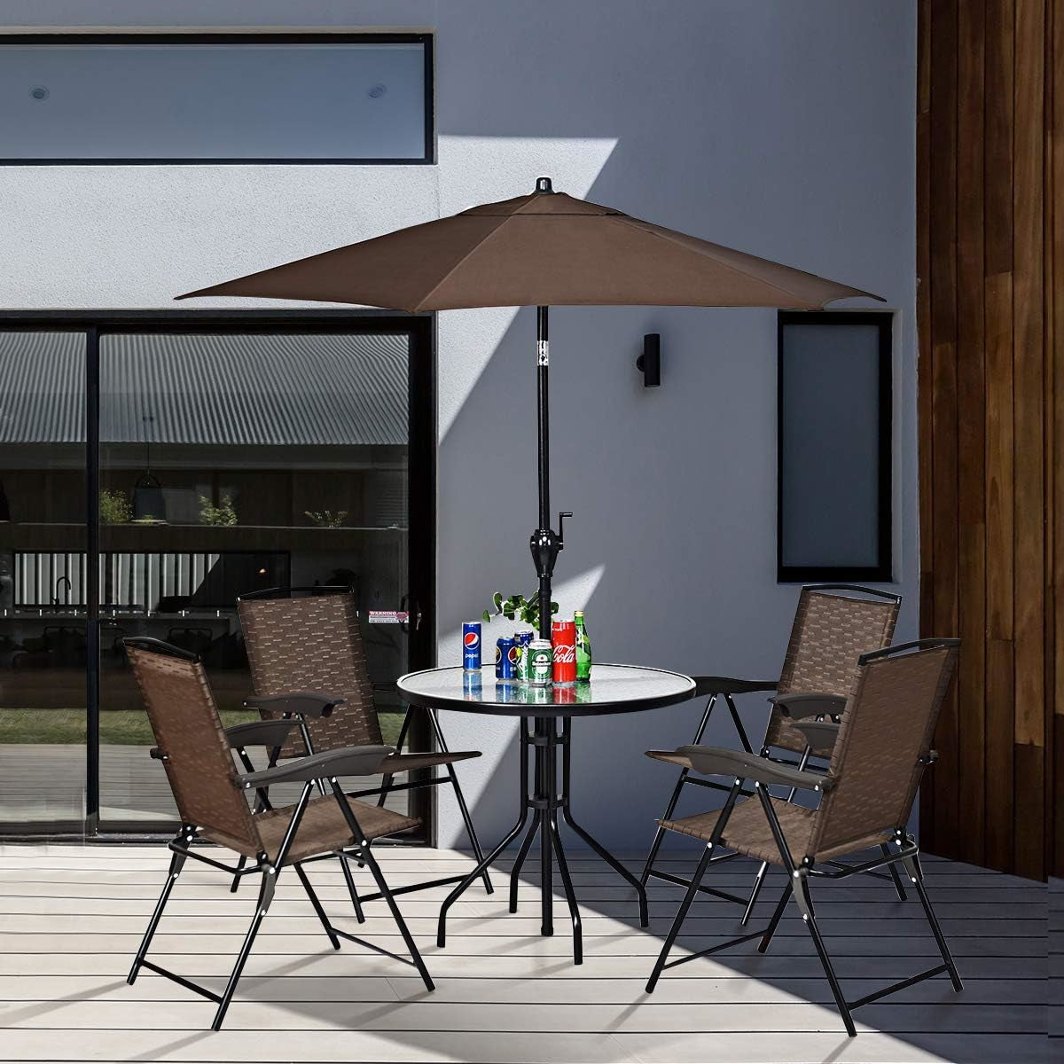 5-delig Bistro Set – Tuinset – Buitenmeubelen – Terras Meubilair – Balkonset – Gepoedercoat Stalen Frame – Opvouwbare Stoelen Met Gehard Glas Tafelblad