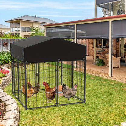 Buitenren Hondenren – Dierenren – Hondenkooi – Kippenren – Tuinren – Metalen Gelaste Draadvoering – Waterdichte Zonwering – 134 cm Hoog