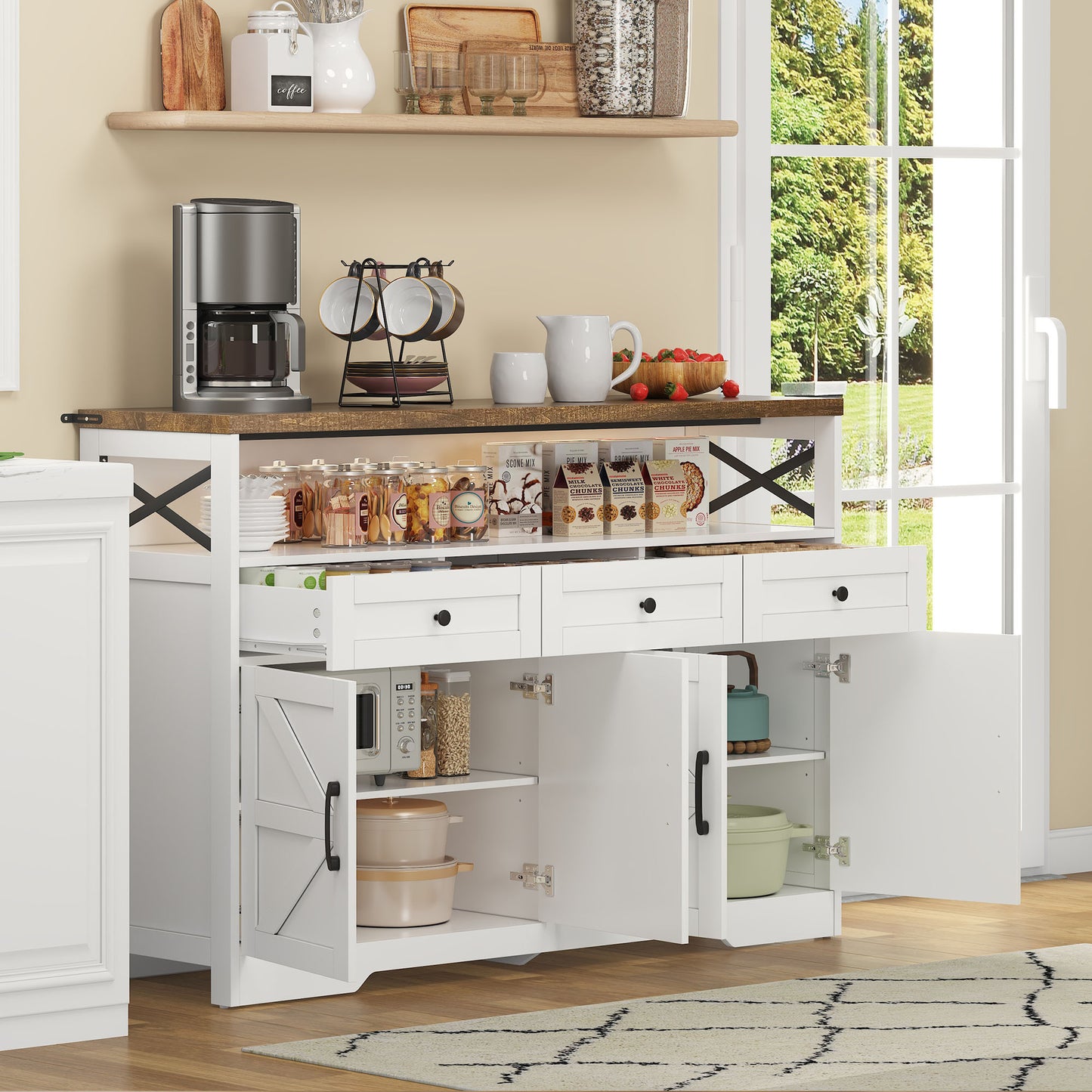 Buffetkastje – Dressoir – Sidetable – Opbergkast –  Landelijke Stijl – 140 CM Breed – Hoogwaardig MDF