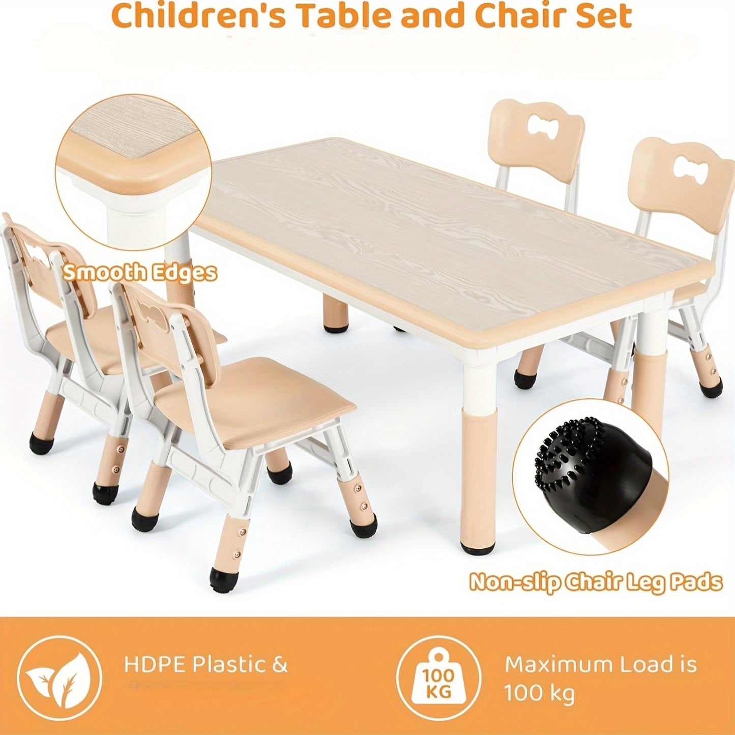 Kinderstoel – Kindertafel – Stoelenset – Kindermeubilair – Kleuterstoel – Verstelbare Hoogte – Duurzaam HDPE Kunststof