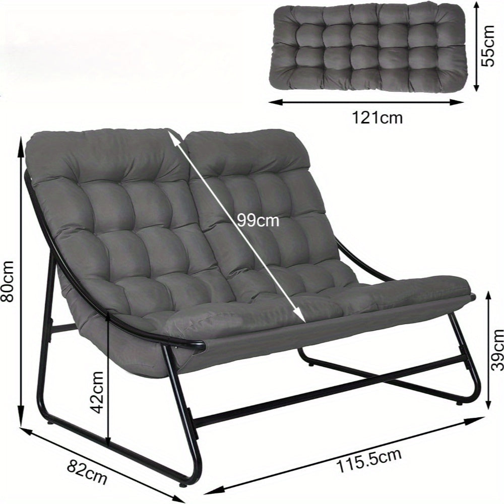 Relaxstoel dubbele relaxfauteuil – Schommelstoel – Loungestoel – Fauteuil – Ligstoel – Ergonomisch met armleuningen – Lichtgewicht en draagbaar – Grijs – Verstelbare rugleuning – Stevig metalen frame