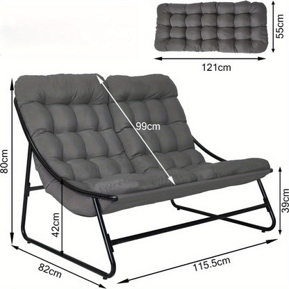 Relaxstoel dubbele relaxfauteuil – Schommelstoel – Loungestoel – Fauteuil – Ligstoel – Ergonomisch met armleuningen – Lichtgewicht en draagbaar – Grijs – Verstelbare rugleuning – Stevig metalen frame