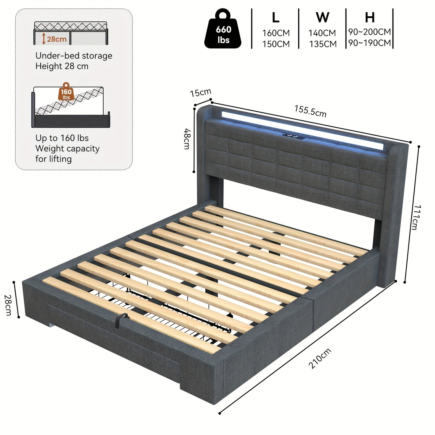 Gestoffeerd Bed C054 – 160x200 cm – Zacht Gewatteerd voor Comfort en Stijl