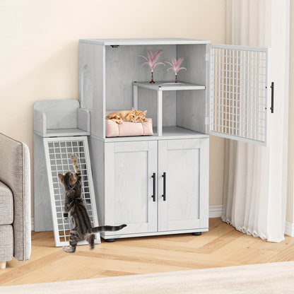3-Laags Houten Kattenren – Kattenkooi – Kattenverblijf – Kattenhuis – Kattencondo – Met Trappen En Krabpalen – Ventilatiegaas En Afneembare Lade – Wit