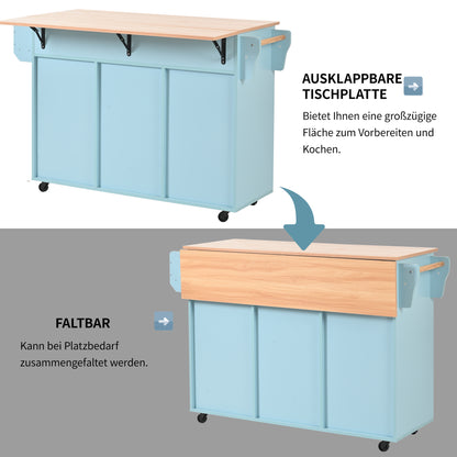 Keukenkar – Serveerwagen – Werktafel – Eettafel – Opbergkast – Uitklapbaar Werkblad – Houtnerf Afwerking – 139×46(71)×91,5 cm – Mobiel Met Wieltjes Of Stevig Houten Onderstel – Veelzijdige Keukenopslag