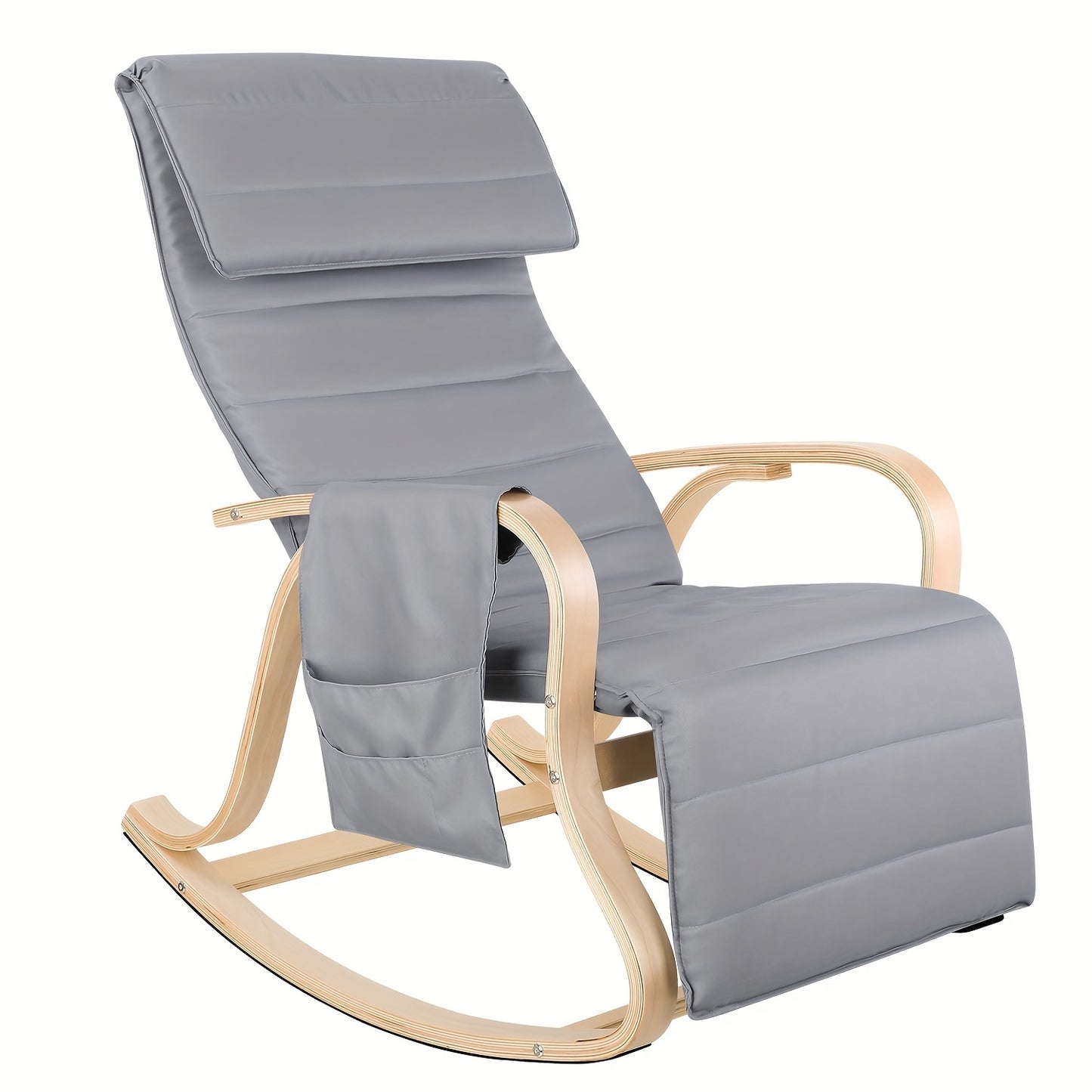 Schommelstoel – Relaxstoel – Fauteuil – Loungestoel – Tuinstoel – Verstelbare Rugleuning – Berkenhout 150 kg Draagkracht – Inclusief Voetsteun 86x65x100 cm - Grijs