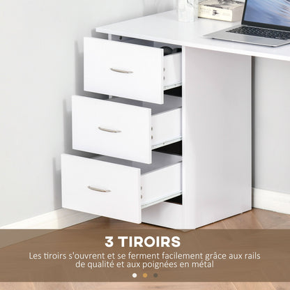 Computertafel – Bureau – Werkplek – Studietafel – Laptoptafel – Met 3 Laden – MDF Wit – Compact 120x49x72 cm