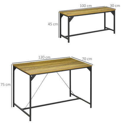 Eettafelset – Eetkamerset – Keukentafelset – Zitgroep – Eethoek – Industrieel Design – Stalen Frame & Houten Blad – Ruimtebesparend 120x70x75 cm