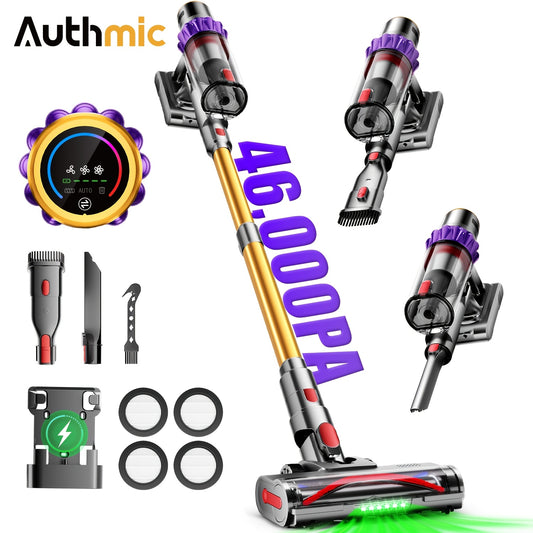 Authmic Cordless Vacuum Cleaner, 2L Cordless Vacuum Cleaner, with LED Screen, 70 Minutes Runtime, 4X HEPA Filter, with Dust Display Light And Pet Brush, Suitable for Hard Floors/carpets/animal Hair.Christmas Gifts.
