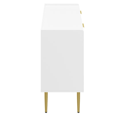 Dressoir – Sideboard – Opbergkast – Ladekast – Kast – Modern Design – Gebogen Reliëfdeuren – 140 cm – Met Verstelbare Legplanken – Met Gouden Metalen Poten