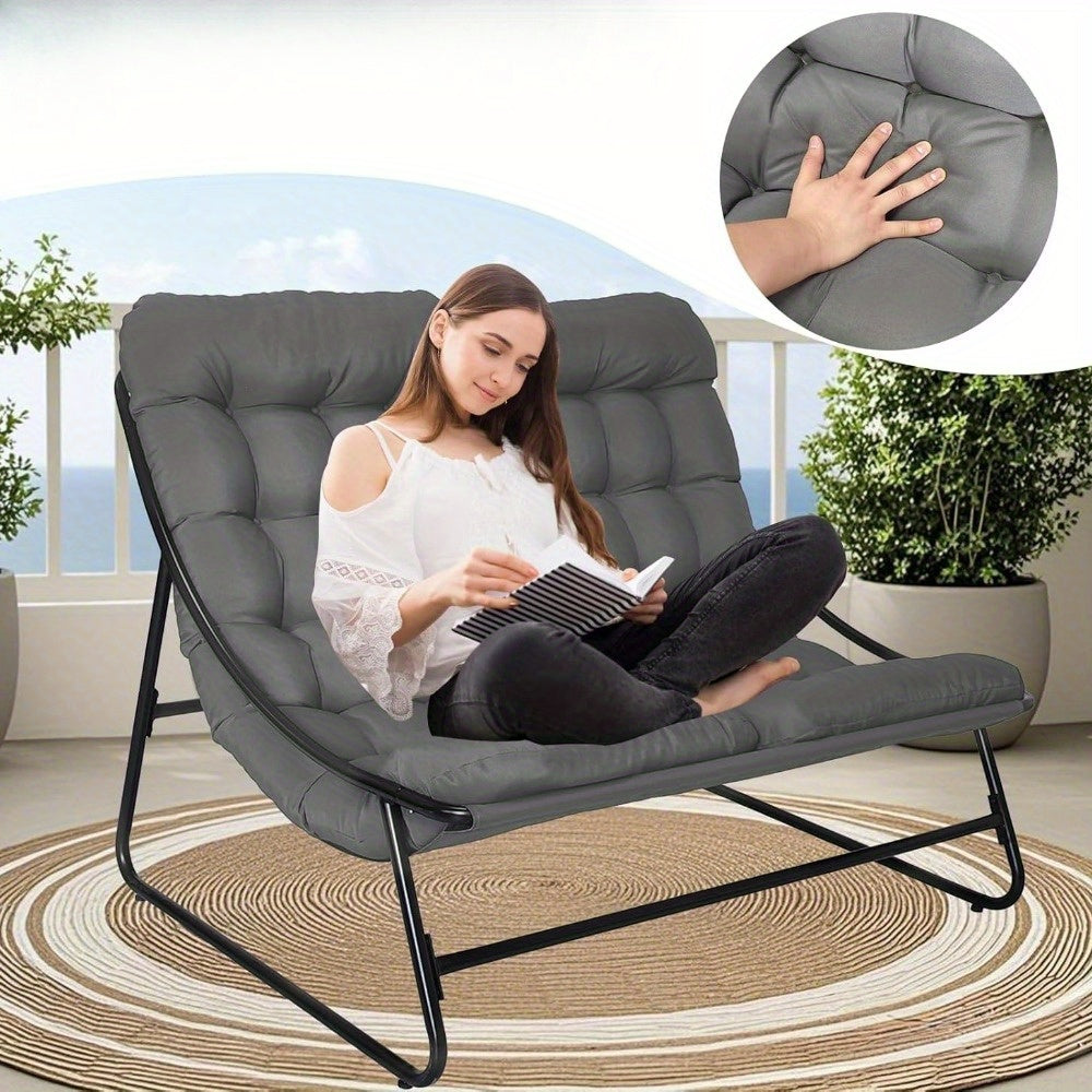Relaxstoel dubbele relaxfauteuil – Schommelstoel – Loungestoel – Fauteuil – Ligstoel – Ergonomisch met armleuningen – Lichtgewicht en draagbaar – Grijs – Verstelbare rugleuning – Stevig metalen frame