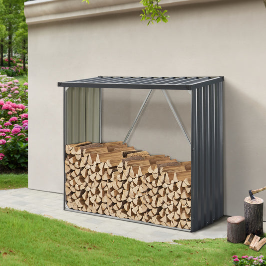 Houtopslag – Houtvat – Houthok – Brandhoutrek – Log Stand – Stalen Constructie – Weerbestendig Antraciet – 156x80x152 cm
