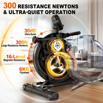 Roeitrainer – Roeimachine – Roeiapparaat – Roeiapparaat – Roeitrainer Magnetisch – 16 Weerstandsniveaus – Inklapbaar Compact – Stevig Stalen Frame