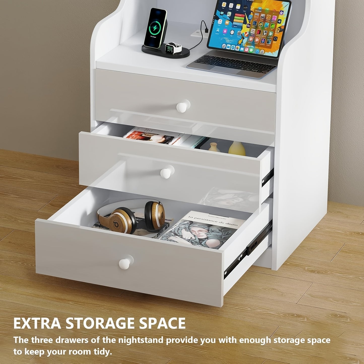 3-Laden Kast Wit – Nachtkastje – Bijzettafel – Opbergkast – Dressoir – Compact Design – 27 Inch Hoog – Modern Gelamineerd Hout