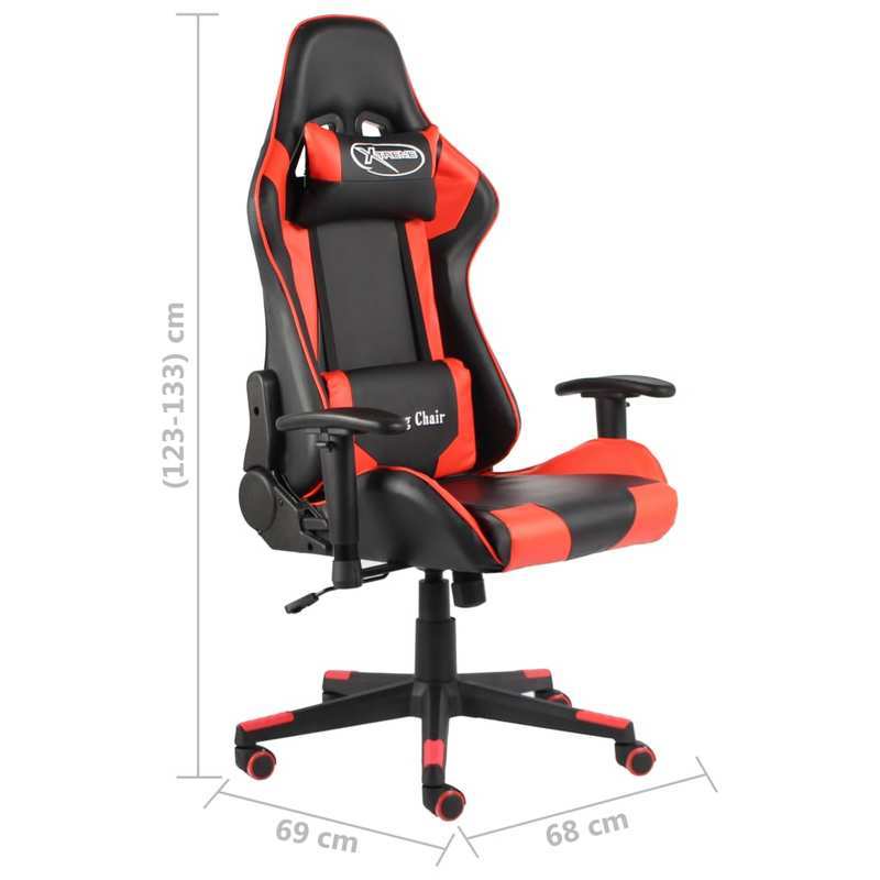 Ergonomic Red & Black Gaming Chair with PVC Faux Leather-Like Upholstery - Adjustable, Rotatable, Comfortable Office & Gaming Room Chair with Polyester Filling, Easy Wipe Clean, Manual Recline Mechanism gaming pc