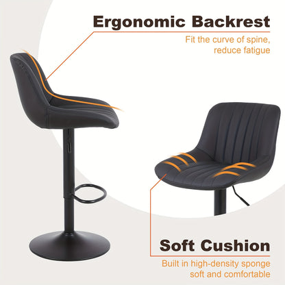 Barkrukken Set van 2 – Barstoelen – Keukenstoelen – Barkrukken Zonder Arm – Verstelbare Krukken – Hoogwaardige PU Leren Bekleding – 360° Draaibaar Met Gaslift – Zwart Bruin