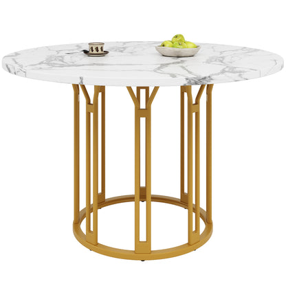 Ronde Eettafel – Eetkamertafel – Ontbijttafel – Keukentafel – Tafel Rond – Marmerlook Wit Goud – Stevige Metalen Poot – Gebruiksklaar Zonder Montage