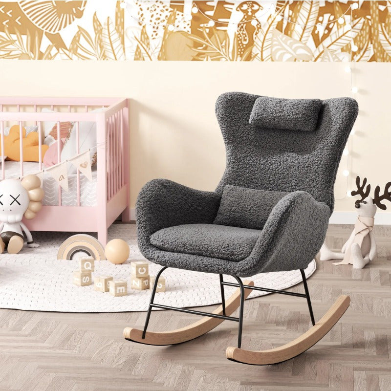 Schommelstoel Woonkamer – Loungestoel – Relaxstoel – Zetel – Schommelstoel Teddy – Wit – Ergonomisch Ontwerp – Teddy Pluche Bekleding