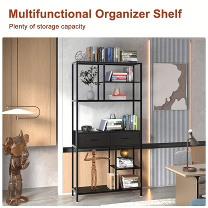 Boekenkast – Boekenplank – Opbergkast – Rek – Ladenkast – Hoog 5-laags Design – Metaal & MDF Frame