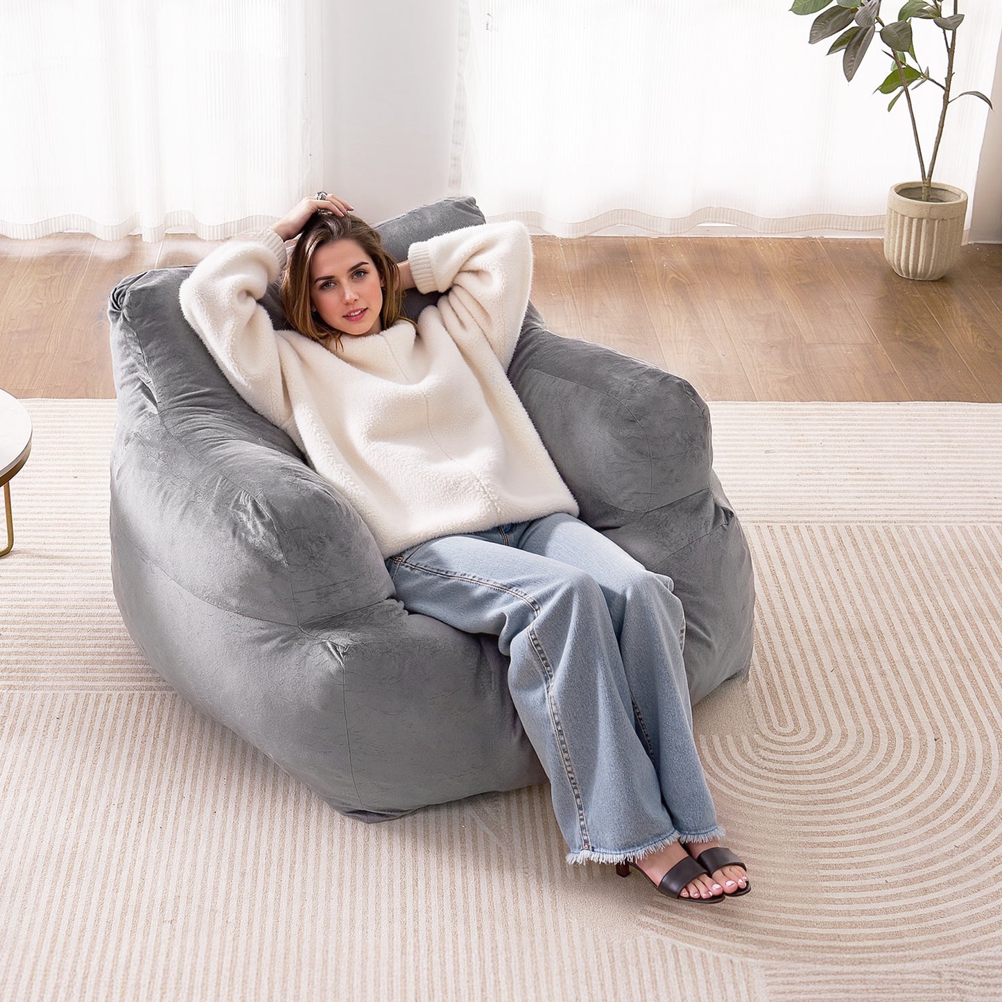 Zitzak – Beanbag – Loungestoel – Fauteuil – Relaxstoel – Met Armleuningen – Hoogwaardig Polyester – Hoog-Densiteit Memory Foam