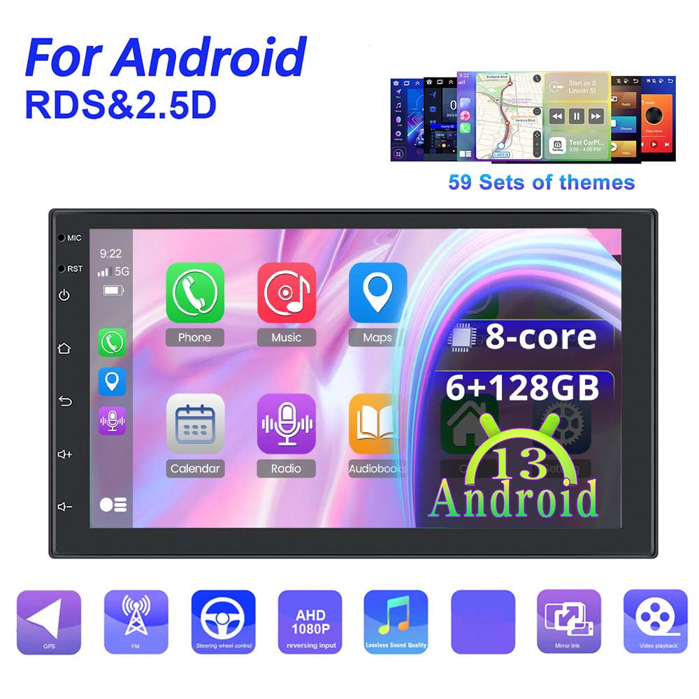 Autoradio – Car Radio – Dubbele Din Stereo – Multimedia Speler – Navigatiesysteem – 8-Core Processor – 7 Inch Touchscreen – 6GB RAM + 128GB Opslag – Draadloze CarPlay & Android Auto