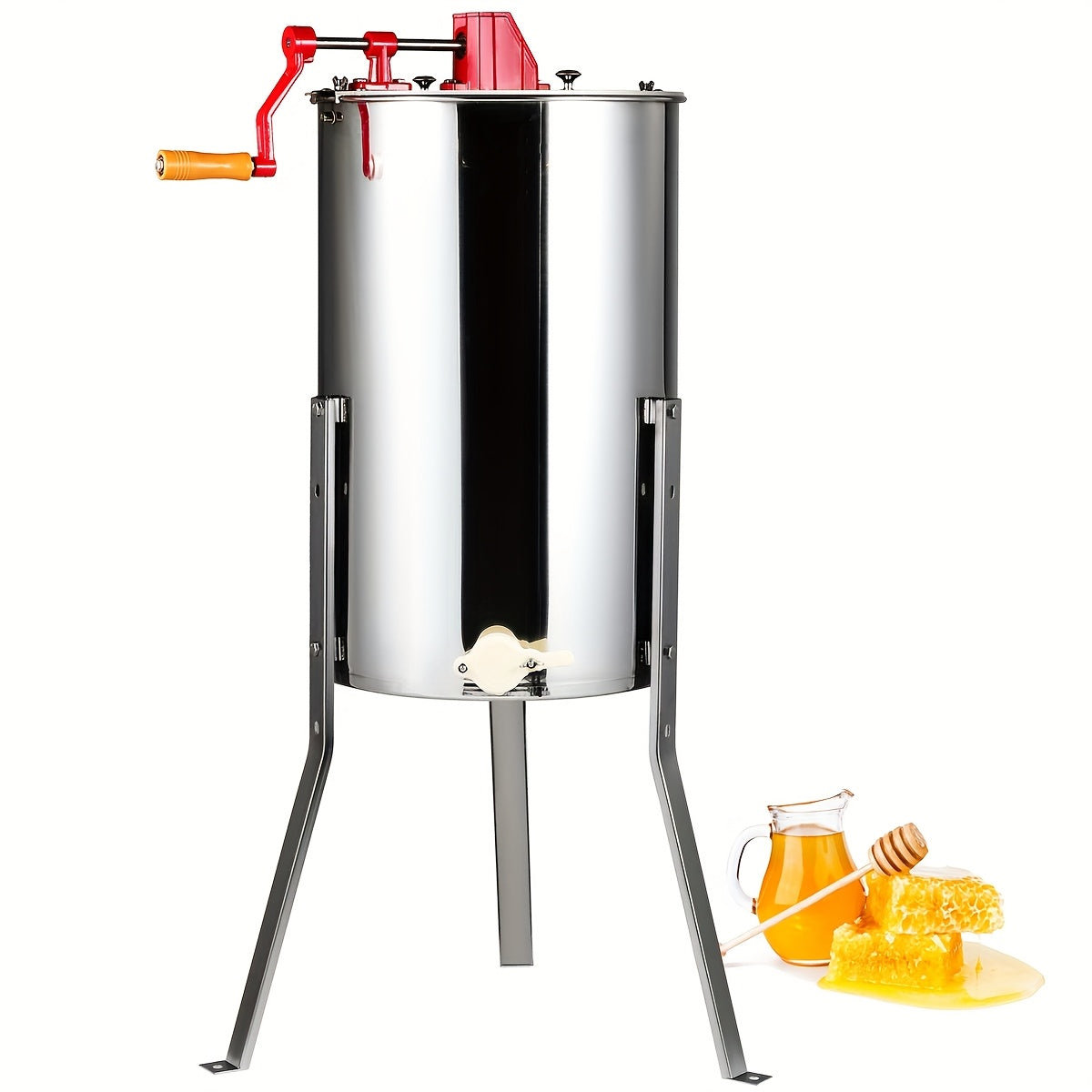Honingcentrifuge – Honingextractor – Honingslinger – Honingspinner – Bijenwasspinner – Roestvrij Staal – 3 Raten Capaciteit – In Hoogte Verstelbare Standaard