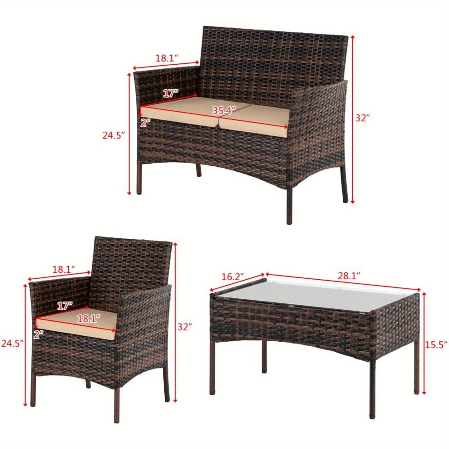 Tuinset – Loungeset – Zitgroep – Bistroset – Tuinmeubelen – PE-Rattan & Stalen Frame – Comfortabele Kussens & Weerbestendig