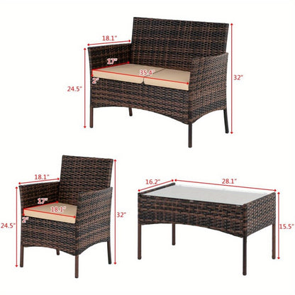Tuinset – Loungeset – Zitgroep – Bistroset – Tuinmeubelen – PE-Rattan & Stalen Frame – Comfortabele Kussens & Weerbestendig