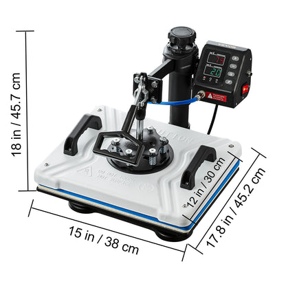 VEVOR Heat Press 12X15 Inch 10 In 1 Heat Press 1000W Heat Press Machine with 360° Rotation Swing Away White Heat Press T-Shirt Sublimation Machine Dual-tube Heating for DIY Pens Caps Mugs and Shirts