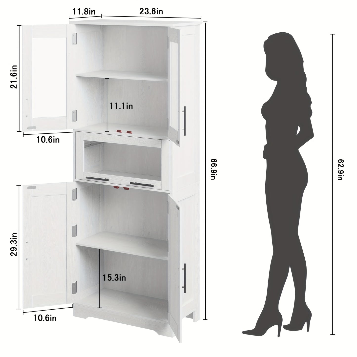 Hoge Opbergkast Keukenkast – Opslagkast – Kast Met Deuren – Opbergmeubel – Boekenkast – Verstelbare Planken – Vrijstaand Grijs Hout