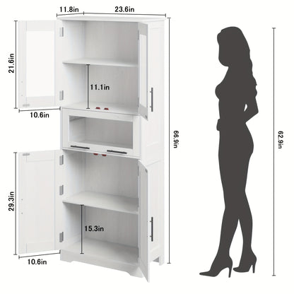 Hoge Opbergkast Keukenkast – Opslagkast – Kast Met Deuren – Opbergmeubel – Boekenkast – Verstelbare Planken – Vrijstaand Grijs Hout