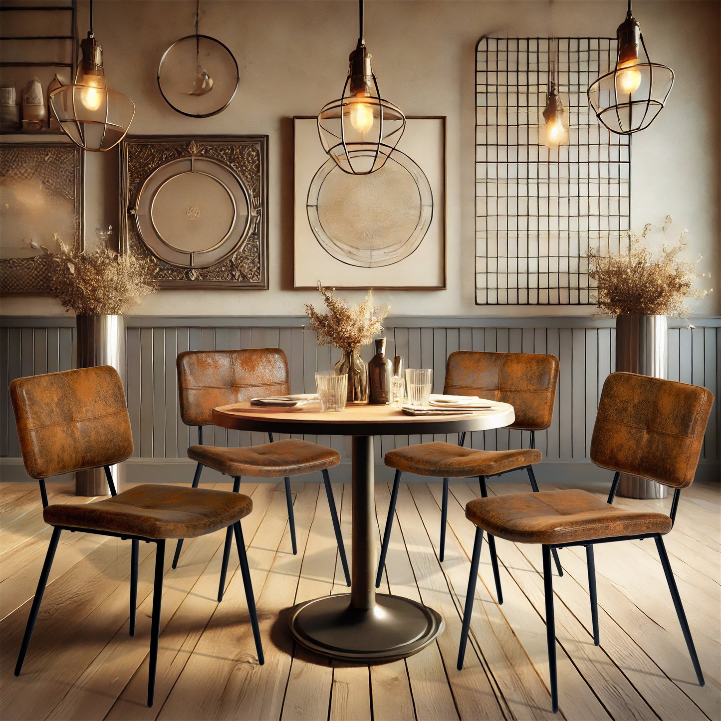 Eetkamerstoel – Stoel – Kuipstoel – Keukenstoel – Set Van 4 – Suède Stoffering – Metalen Onderstel – Comfortabele Zitting – Industrieel Retro Design