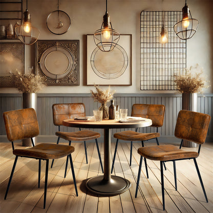Eetkamerstoel – Stoel – Kuipstoel – Keukenstoel – Set Van 4 – Suède Stoffering – Metalen Onderstel – Comfortabele Zitting – Industrieel Retro Design