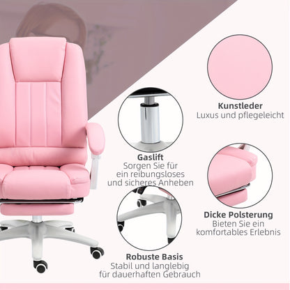 Bureaustoel – Bureaustoel – Kantoorstoel – Fauteuil – Bureaustoelen – Roze – Verstelbare Hoogte – Ingebouwde Voetensteun