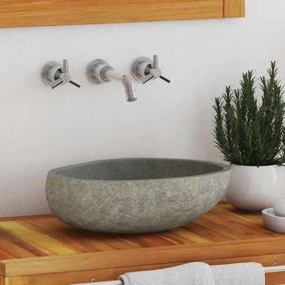 Oval River Stone Wastafel – Natuursteen Wasbak – Badkamer Fontein – Bovenop Wastafel – Steen Kom – 29-38x24-31 cm – Gemengde Kleur – Geen Hout – Makkelijk Schoon Te Maken