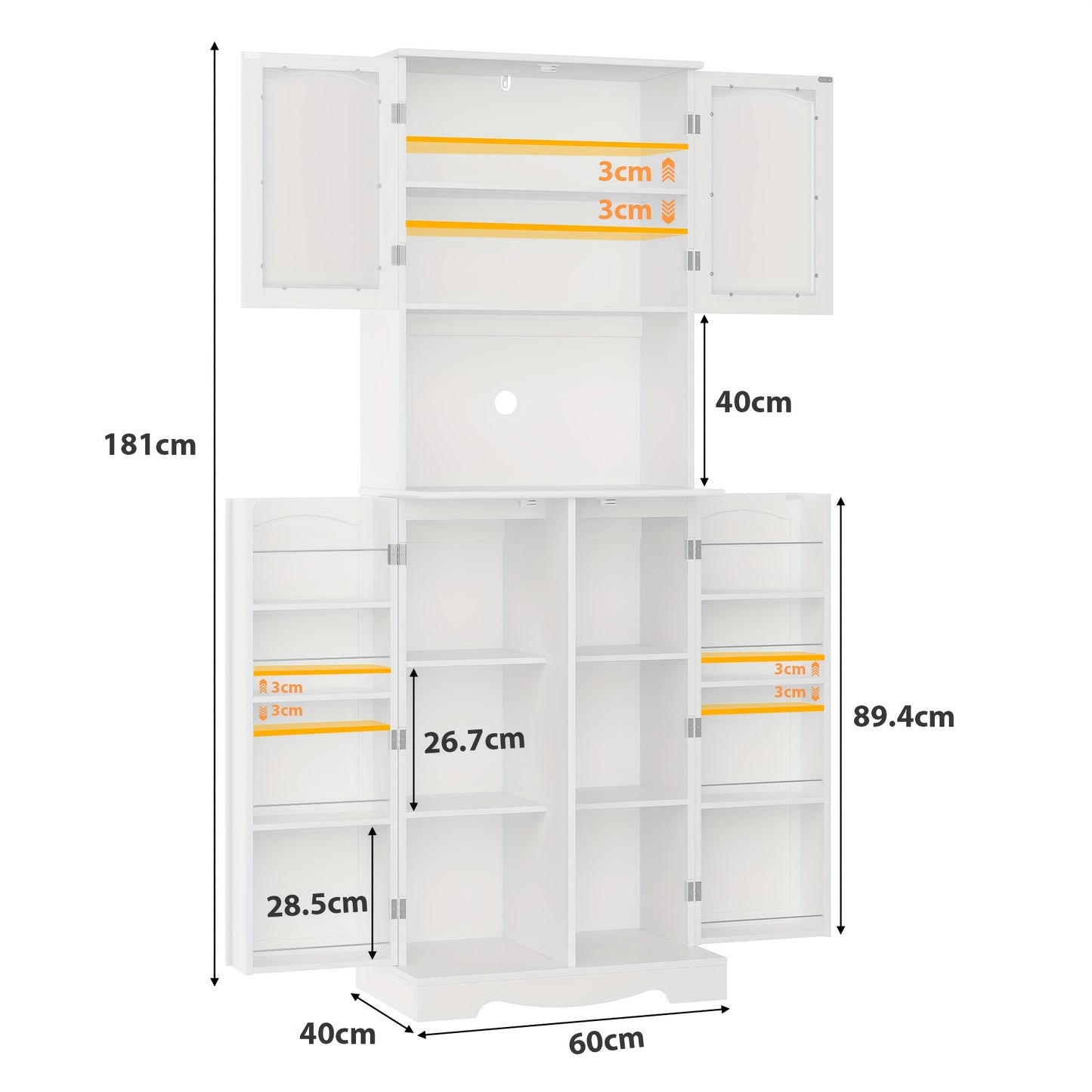 Keukenkast – Keukenmeubel – Opbergkast – Bovenkast – Hoge Kast – 181 cm Hoog – Verstelbare Planken – MDF Hout Afwerking