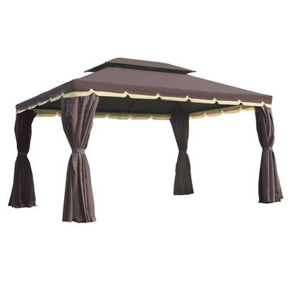 Tuinpaviljoen – Tuinoverkapping – Pergola – Tuinkamer – Buitenverblijf – Chocoladebruin – Aluminium Frame – 4x3 Meter – Met Gordijnen en Muskietennetten