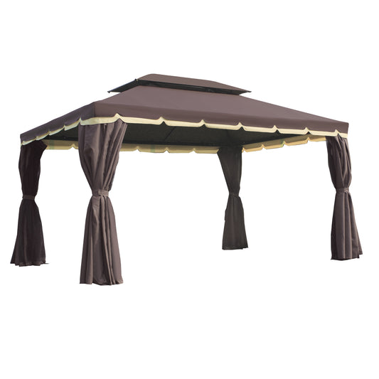 Tuinpaviljoen – Tuinoverkapping – Pergola – Tuinkamer – Buitenverblijf – Chocoladebruin – Aluminium Frame – 4x3 Meter – Met Gordijnen en Muskietennetten