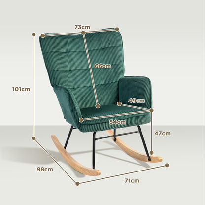Schommelstoel – Rocking Chair – Schommelstoel Kinderkamer – Lounge Stoel – Relaxstoel – Donkergroen – Beukenhouten Frame – Comfortabele Stoffering – Max. 120 kg Belastbaar