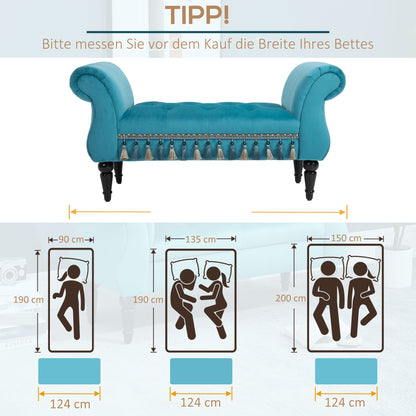 Poef – zitbank – schoenenbank – hocker – zitmeubel – fluwelen bekleding – massief houten frame – 117x40x58 cm – maximale draagkracht 150 kg