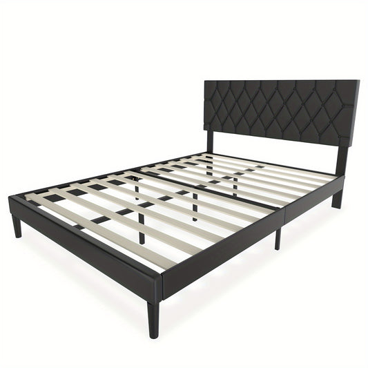 90/140/160 x 200cm Bed Black Upholstered Bed Faux Leather Platform Bed Frame Frame with Faux Leather Headboard Double Bed Bedroom Bed