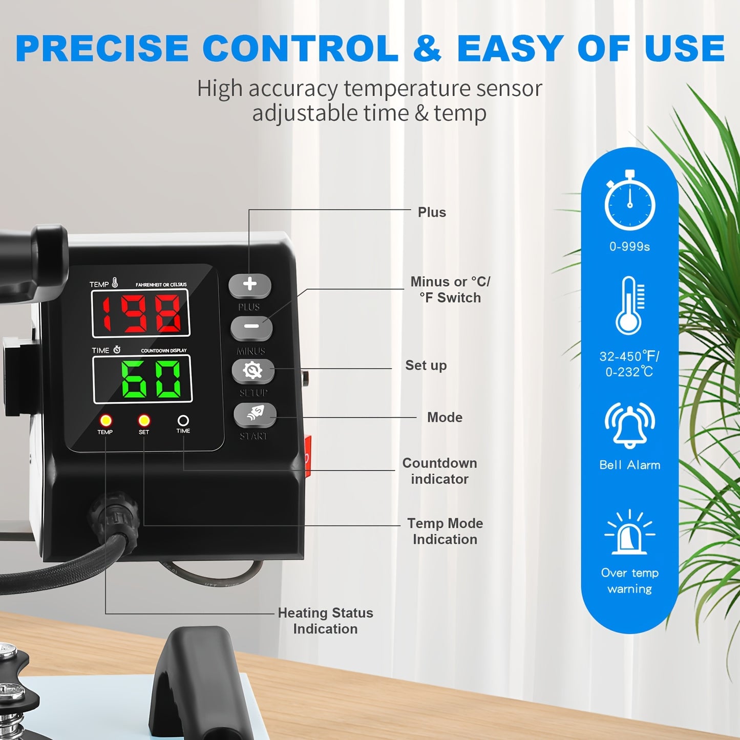 Heatpressmachine – Hittepers – Transferpers – Warmtepers – Drukpers – 30,48x25,4 cm Werkoppervlak – 360° Draaibare Swing-Away Arm – Snelle Opwarming – Digitale Temperatuurregeling tot 185°C