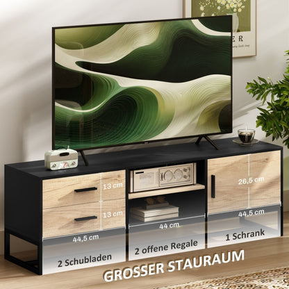 Modern TV Stand with Doors, 2 Drawers & Open Shelves - Heavy-Duty Metal Entertainment Center, Adjustable Shelves, Cable Management, Minimalist Living Room Furniture for Flat-Screen TVs - Sturdy Construction for Home Theater o